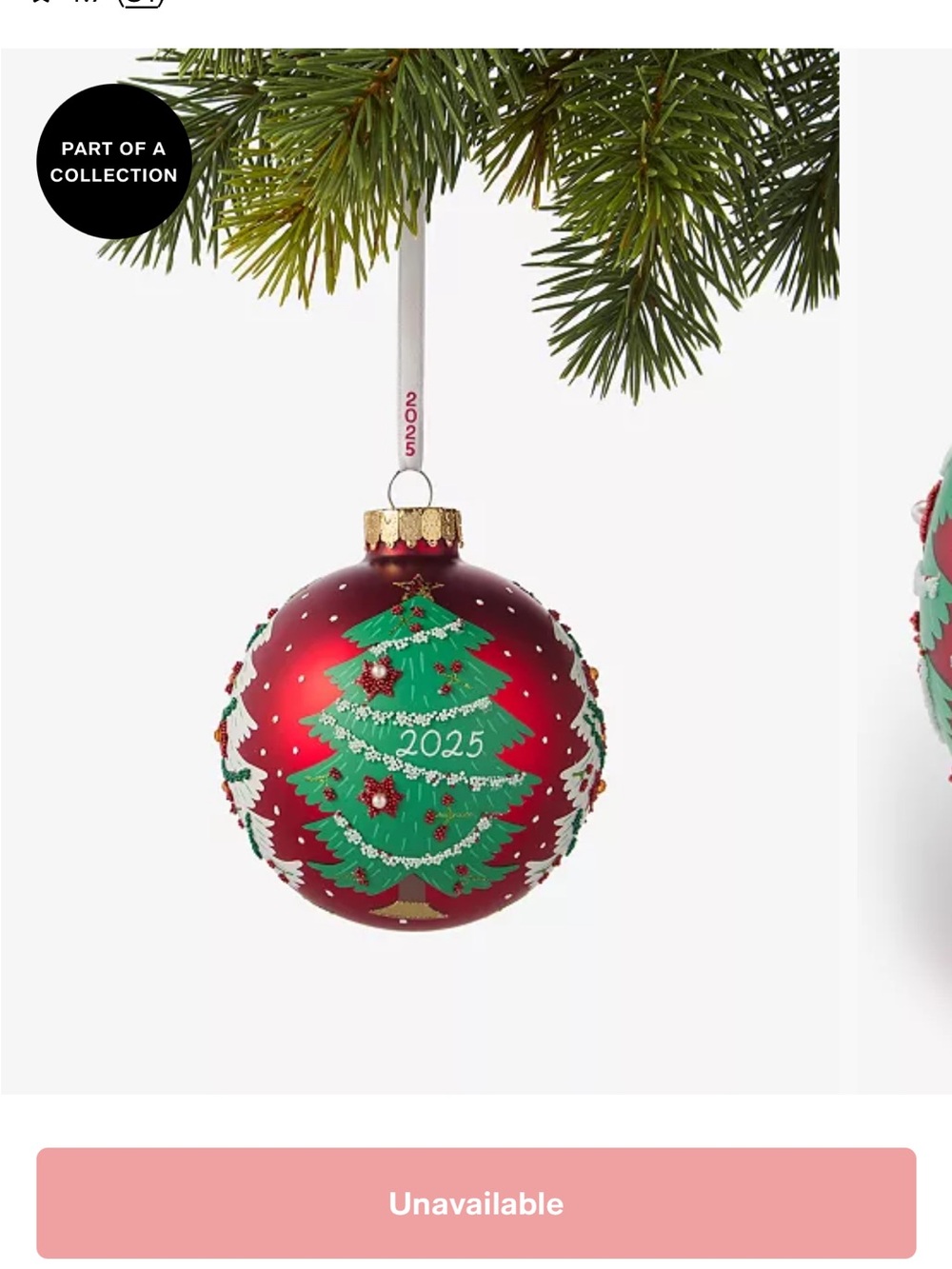 Set of 3 Macys 2025 Glass Christmas Tree Ornament - Holiday Bauble
